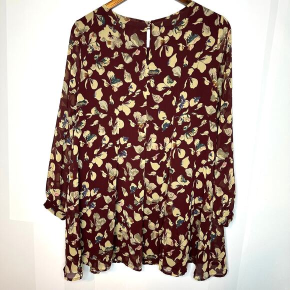 ASTR The Label Wine Red Floral Long Sleeve Lined Mini Dress Medium / Small - Picture 10 of 10